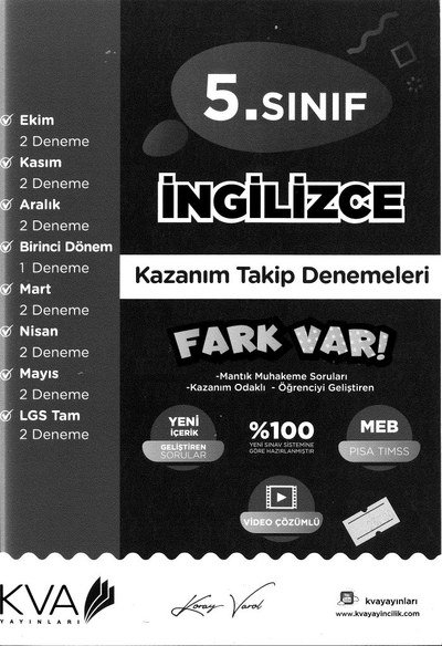 İNGİLİZCE KAZANIM TAKİP DENEMELERİ FARK VAR FotokoPink