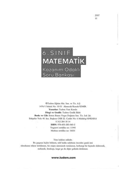 MATEMATİK KAZANIM ODAKLI SORU BANKASI