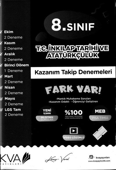 T.C. İNKILAP TARİHİ VE ATATÜRKÇÜLÜK KAZANIM TAKİP DENEMELERİ FARK VAR FotokoPink