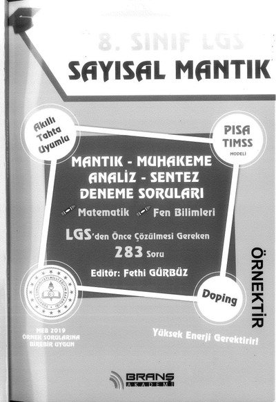 LGS SAYISAL MANTIK MUHAKEME ANALİZ SENTEZ DENEME SORULARI MATEMATİK FEN BİLİMLERİ FotokoPink