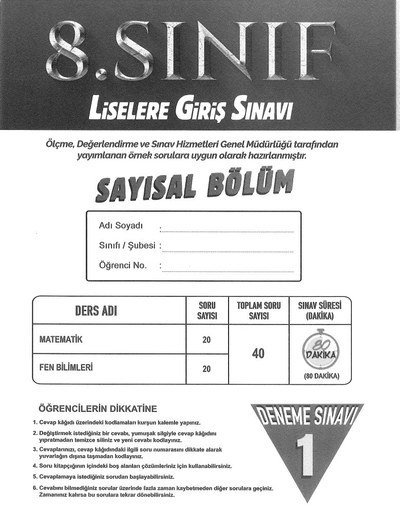 LİSELERE GİRİŞ SINAVI SAYISAL BÖLÜM DENEME SINAVI FotokoPink