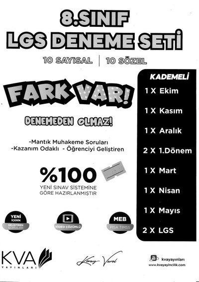 LGS DENEME SETİ 10 SAYISAL 10 SÖZEL FARK VAR MANTIK MUHAKEME FotokoPink