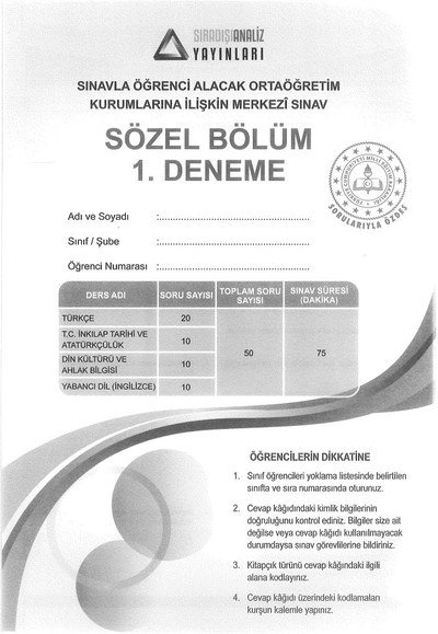 SÖZEL BÖLÜM 1. DENEME MERKEZİ SINAV FotokoPink