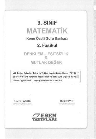 MATEMATİK KONU ÖZETLİ SORU BANKASI 2.FASİKÜL DENKLEM EŞİTSİZLİK & MUTLAK DEĞER