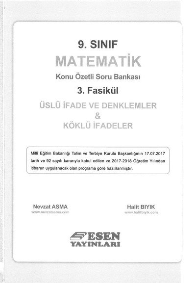 MATEMATİK KONU ÖZETLİ SORU BANKASI 3. FASİKÜL ÜSLÜ İFADE VE DENKLEMLER & KÖKLÜ İFADELER