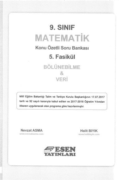 MATEMATİK KONU ÖZETLİ SORU BANKASI 5. FASİKÜL BÖLÜNEBİLME & VERİ FotokoPink