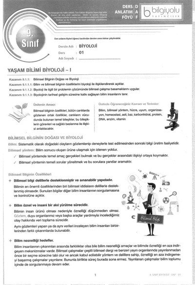 DERS ANLATIM FÖYÜ BİYOLOJİ FotokoPink