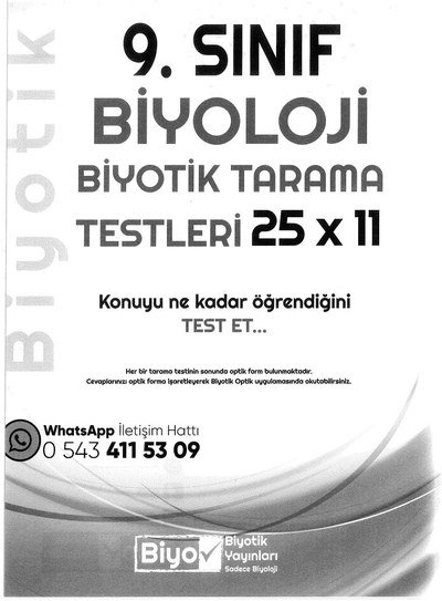 BİYOLOJİ BİYOTİK TARAMA TESTLERİ 25x11 KONUYU NE KADAR ÖĞRENDİĞİNİ TEST ET