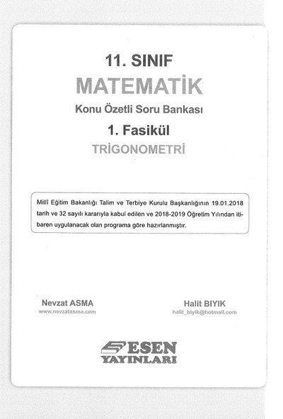 MATEMATİK KONU ÖZETLİ SORU BANKASI 1. FASİKÜL TRİGONOMETRİ FotokoPink