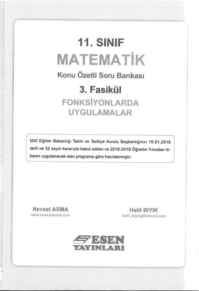 MATEMATİK KONU ÖZETLİ SORU BANKASI 3. FASİKÜL FONKSİYONLARDA UYGULAMALAR FotokoPink
