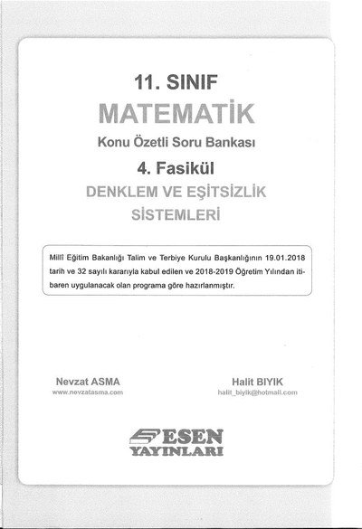 MATEMATİK KONU ÖZETLİ SORU BANKASI 4. FASİKÜL DENKLEM VE EŞİTSİZLİK SİSTEMLERİ FotokoPink