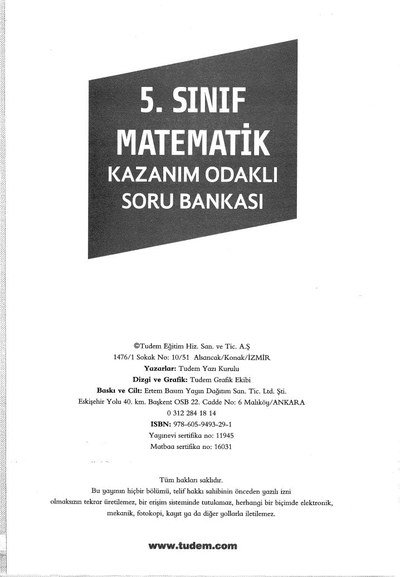MATEMATİK KAZANIM ODAKLI SORU BANKASI