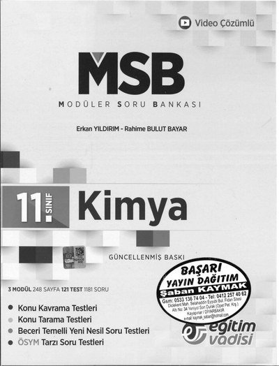 MODÜLER SORU BANKASI KİMYA KONU KAVRAMA TESTLERİ