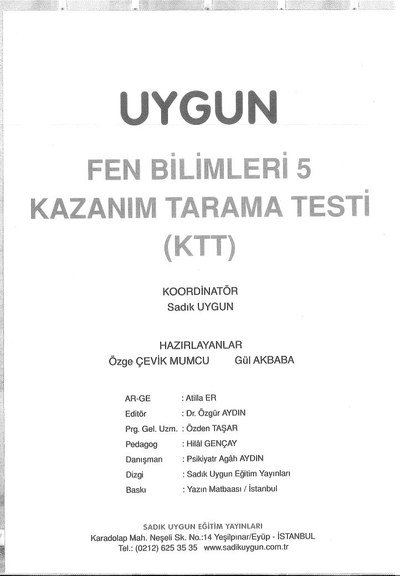 UYGUN FEN BİLİMLERİ KAZANIM TARAMA TESTİ FotokoPink