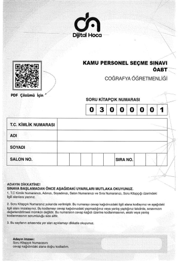 COĞRAFYA ÖĞRETMENLİĞİ 6*75 ÇÖZÜMLÜ DENEME