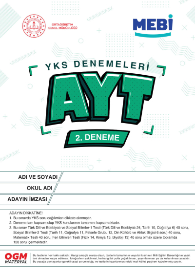 YKS Denemeleri AYT 2. Deneme MEBİ FotokoPink