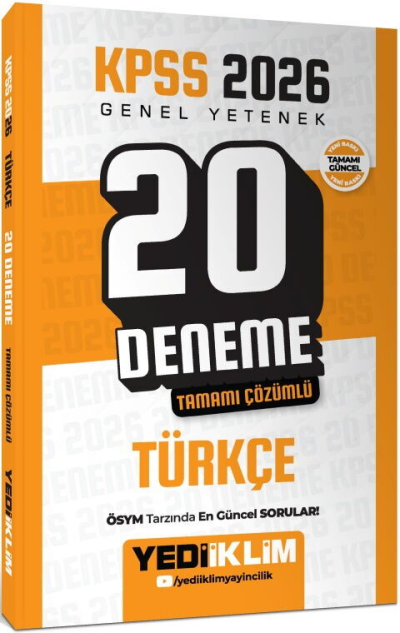 2026 KPSS Genel Yetenek Türkçe Tamamı Çözümlü 20 Deneme Yediiklim Yayınları FotokoPink
