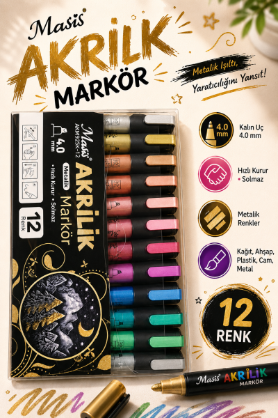 Masis AKRİLİK METALİK MARKÖRÜ 12 Lİ AKM925K-12 FotokoPink