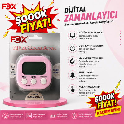 Öğrenci Kronometresi Dijital Zamanlayıcı Mıknatıslı FCZ-100 (Pembe) FotokoPink