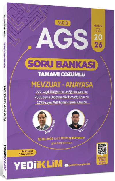 2026 MEB-AGS Mevzuat-Anayasa Soru Bankası Çözümlü Yediiklim Yayınları FotokoPink