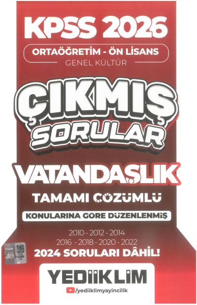 2026 KPSS Ortaöğretim Ön Lisans Genel Kültür Vatandaşlık Tamamı Çözümlü Çıkmış Sorular(2024 soruları dahil) Yediiklim Yayınları FotokoPink