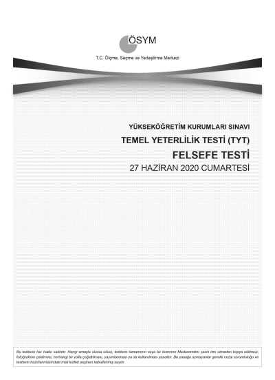 FELSEFE SON 11 YIL ÇIKMIŞ SORULAR (TYT) (2020 DAHİL) FotokoPink