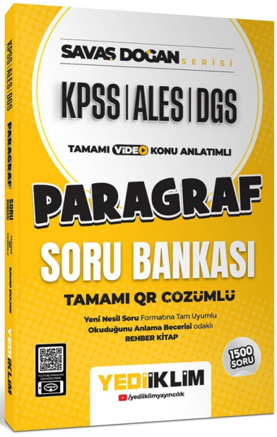 KPSS ALES DGS Savaş Doğan Serisi Paragraf Tamamı Video Konu Anlatımlı ve Tamamı QR Çözümlü Soru Bankası Yediiklim Yayınları