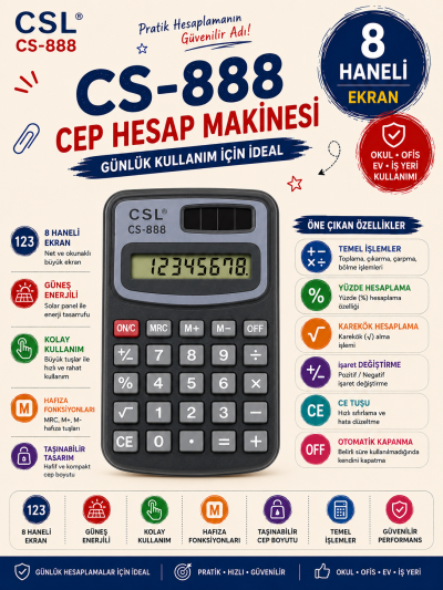 CSL CS-888 8 Hane Cep Tipi Hesap Makinesi FotokoPink