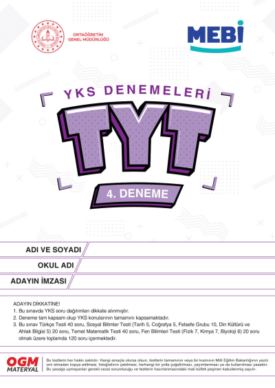 MEBİ YKS Denemeleri TYT 4. Deneme FotokoPink