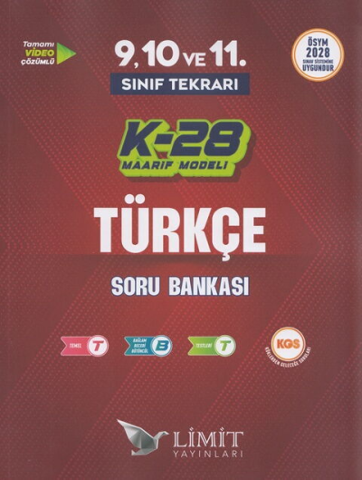2028 TYT 9. ve 10. Sınıf Tekrarı Türkçe K-28 Maarif Model Soru Bankası Limit Yayınları FotokoPink
