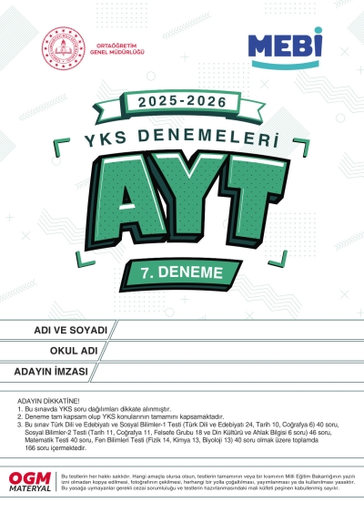 MEBİ YKS Denemeleri AYT 7. Deneme