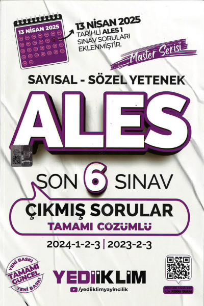 ALES Master Serisi Sayısal Sözel Yetenek Tamamı Çözümlü Son 6 Sınav Çıkmış Sorular Yediiklim Yayınları (2023-2024) FotokoPink
