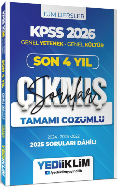 2026 KPSS Genel Yetenek Genel Kültür Son 4 Yıl (2022-2025) Tamamı Çözümlü Çıkmış Sorular Yediiklim Yayınları