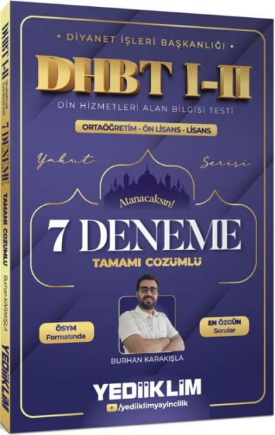 Diyanet İşleri Başkanlığı DHBT I-II Ortaöğretim Önlisans Lisans Tamamı Çözümlü 7 Deneme Yediiklim Yayınları FotokoPink