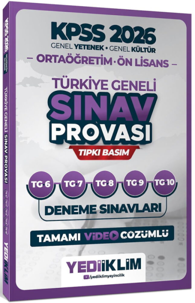 2026 KPSS Lise Ortaöğretim Ön Lisans Türkiye Geneli Sınav Provası 5 Deneme Çözümlü (6-7-8-9-10) Yediiklim Yayınları FotokoPink