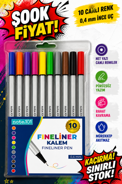 Note.101 Fineliner 10'lu Set FotokoPink