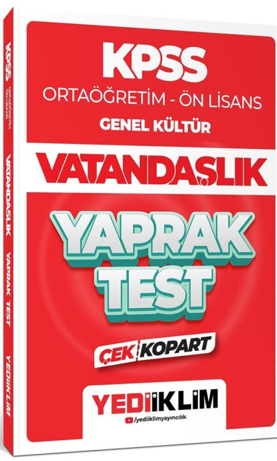 KPSS Lise Ortaöğretim Ön Lisans Vatandaşlık Yaprak Test Çek Kopart Yediiklim Yayınları FotokoPink