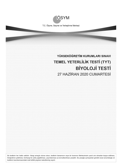 BİYOLOJİ SON 11 YIL ÇIKMIŞ SORULAR (TYT) (2020 DAHİL) FotokoPink