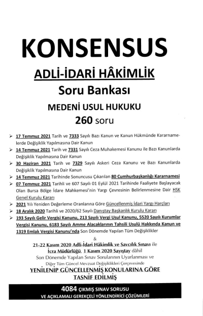 KONSENSUS ADLİ İDARİ HAKİMLİK SORU BANKASI MEDENİ USUL HUKUKU 17. BASKI FotokoPink