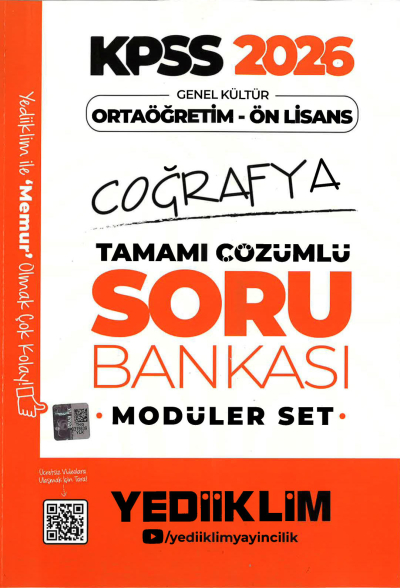 2026 KPSS Lise Ortaöğretim Ön Lisans Soru Bankası Çözümlü Modüler COĞRAFYA Yediiklim Yayınları FotokoPink