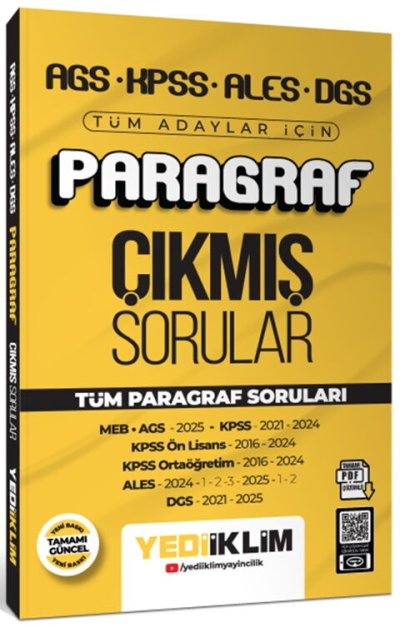 AGS KPSS ALES DGS Tüm Adaylar İçin Paragraf Tamamı PDF Çözümlü Tüm Paragraf Soruları Çıkmış Sorular Yediiklim Yayınları FotokoPink