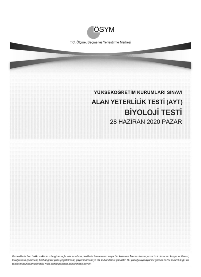 BİYOLOJİ SON 11 YIL ÇIKMIŞ SORULAR (AYT) (2020 DAHİL) FotokoPink