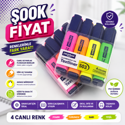 PENMAX 4 RENK FOSFORLU KALEM FotokoPink