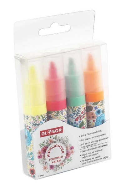 Globox Fosforlu Kalem Baskılı 4 Lü Set FotokoPink