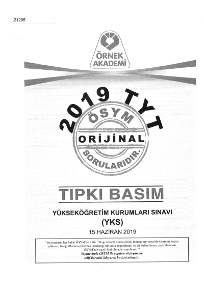 2019 TYT Deneme - TYT Türkiye Geneli Deneme Sınavı-1 (PEGEM) FotokoPink