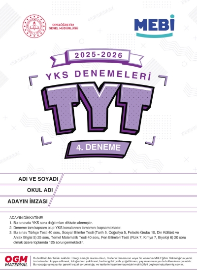 MEBİ YKS Denemeleri TYT 4. Deneme