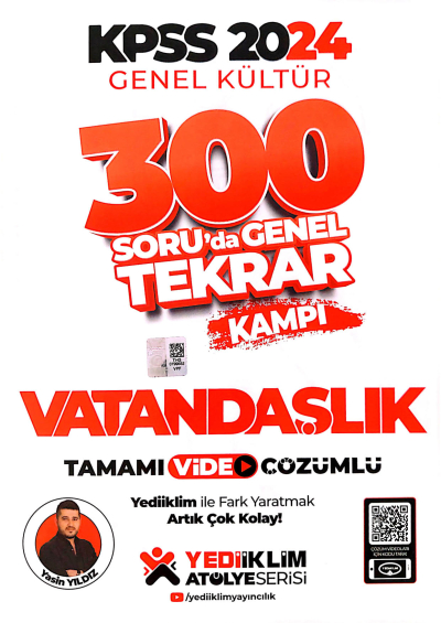 2024 KPSS Genel Kültür Vatandaşlık 300 Soruda Tamamı Video Çözümlü Genel Tekrar Kampı Yediiklim Yayınları