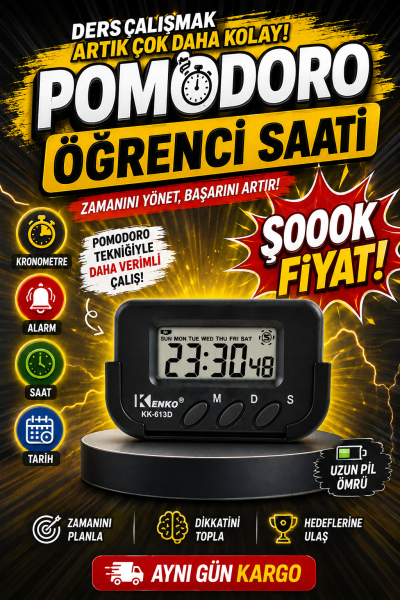 Kenko Pomodoro Öğrenci Saati - Kronometreli Ders Çalışma Saati - Dijital Masa Saati Kenko KK-613D FotokoPink