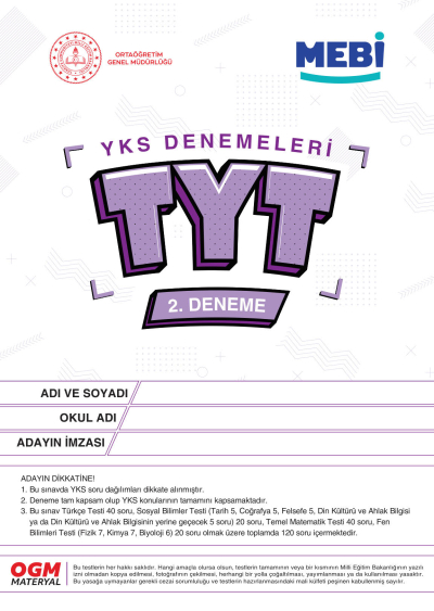 MEBİ YKS Denemeleri TYT 2. Deneme FotokoPink