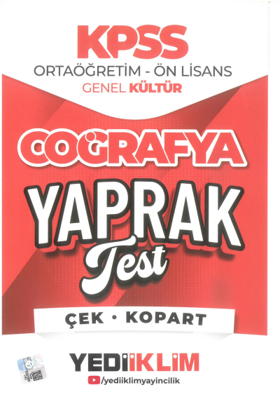 2026 KPSS Ortaöğretim-Önlisans Coğrafya Çek Kopart Yaprak Test Yediiklim Yayınları FotokoPink